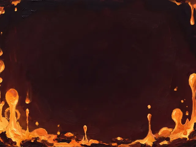 Lava Lamp's painting: glowing orange lava splashing around a dark, smoky middle.